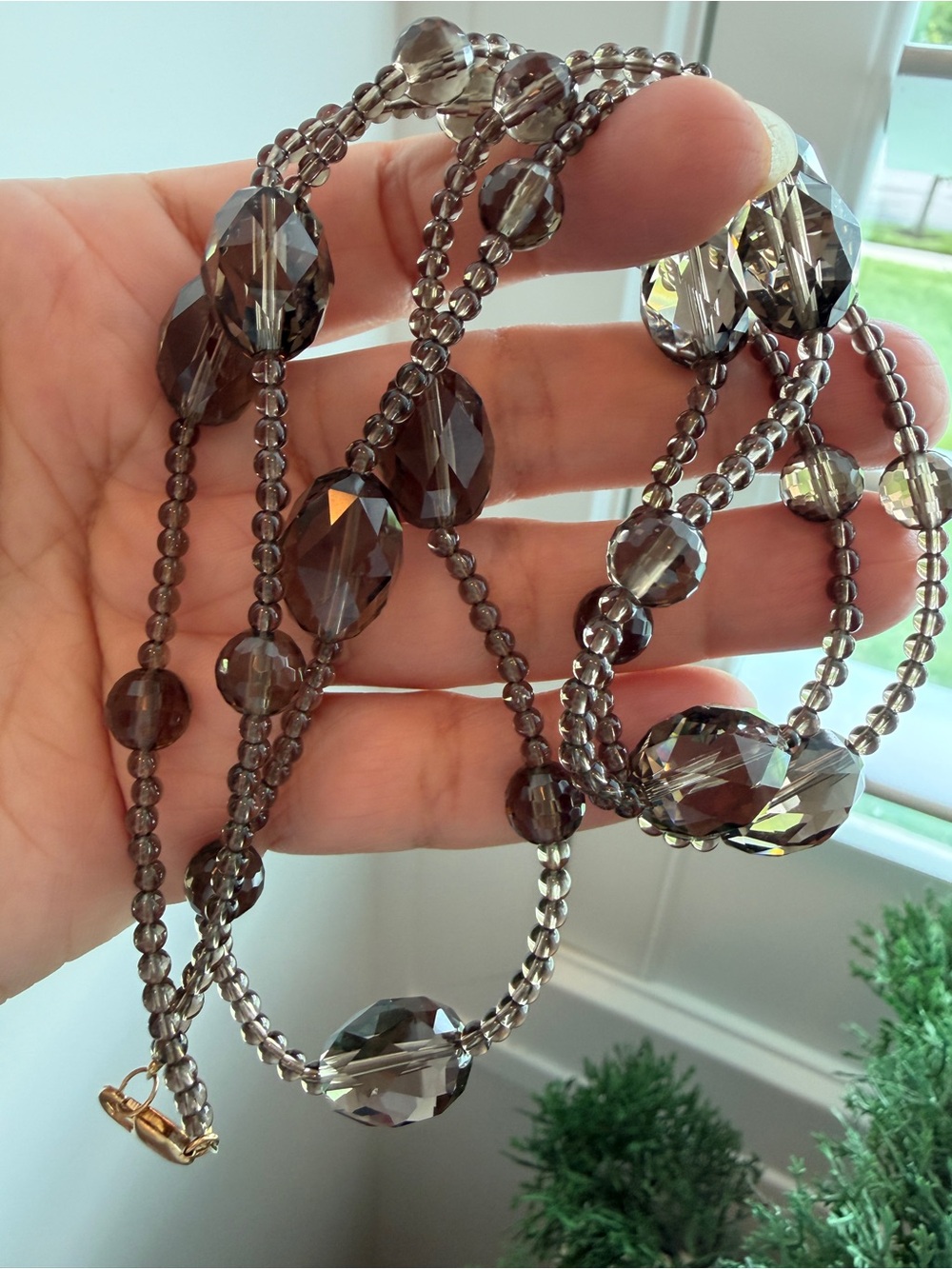 14K SMOKY QUARTZ NECKLACE, 34" length vintage